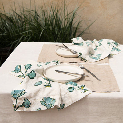 Orkney Block Poppy Print Linen Napkin