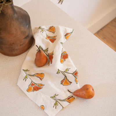 Orkney Block Poppy Print Linen Napkin