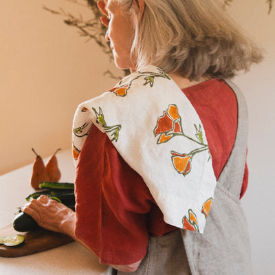 Orkney Block Poppy Print Linen Napkin
