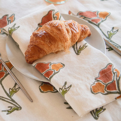 Orkney Block Poppy Print Linen Napkin