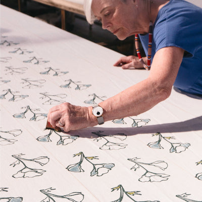 The Original Poppy Block Print Linen Pinafore-Apron