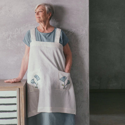 The Original Poppy Block Print Linen Pinafore-Apron