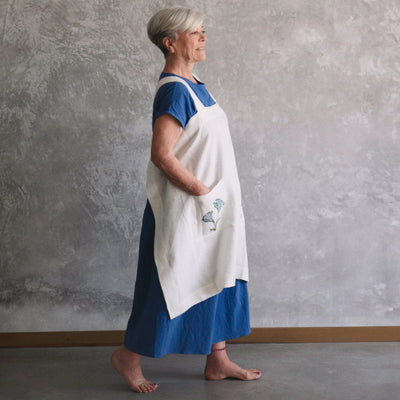 The Original Poppy Block Print Linen Pinafore-Apron