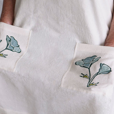 The Original Poppy Block Print Linen Pinafore-Apron