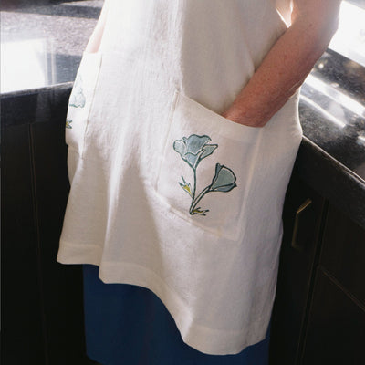 The Original Poppy Block Print Linen Pinafore-Apron