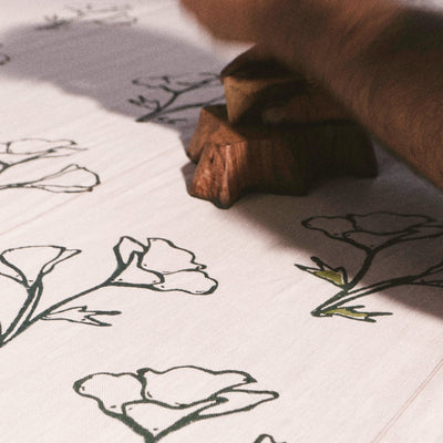 Orkney Block Poppy Print Linen Tea Towel