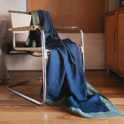 Bordered Linen Throw Blanket