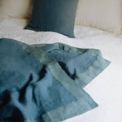 Bordered Linen Throw Blanket