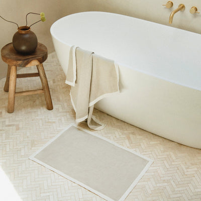 Bordered Linen Bath Mat