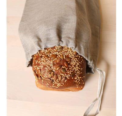 bread inside 100% linen bread bag heavyweight Orkney fabric natural light brown beige color