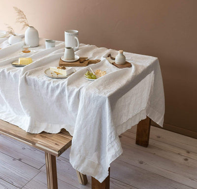 white linen tablecloth off-white heavyweight linen long tablecloth with wide hems