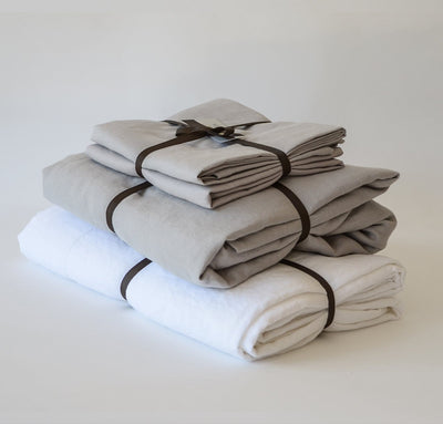 Summer bed set, 100% linen sheets and summer cover - light linen blanket, white light grey bedding set