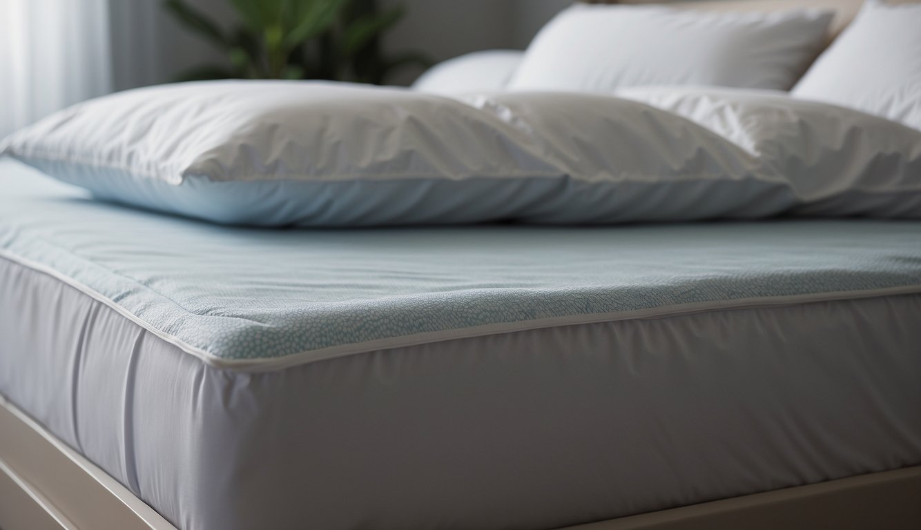 A bed with pillows and a fitted sheet