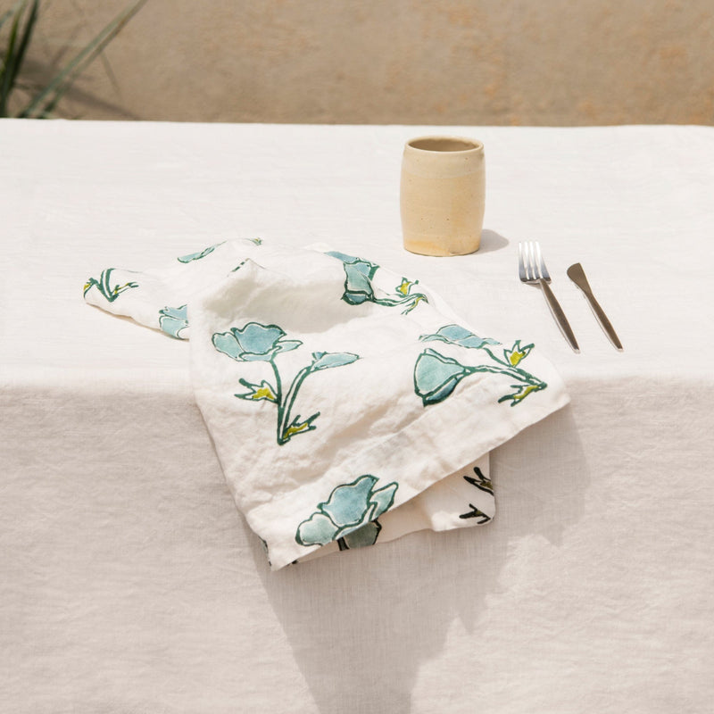 Orkney Block Poppy Print Linen Napkin