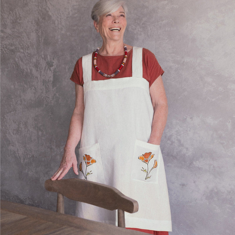 The Original Poppy Block Print Linen Pinafore-Apron