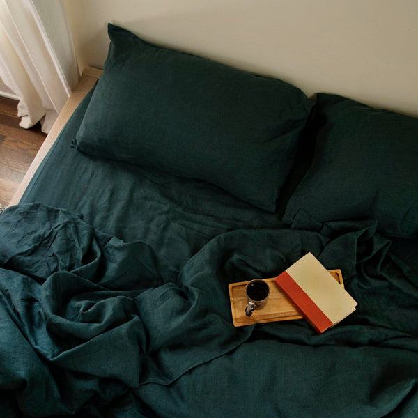 Orkney Linen Flat Sheet Set Queen size Pear color