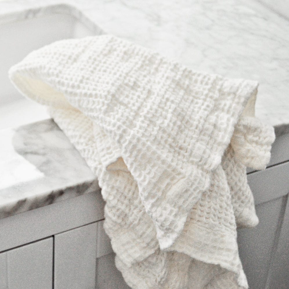 Linen Waffle Towel in White