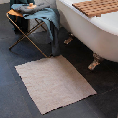 French Style Linen Bath Mat, Thick Linen Bathroom Mat, Double