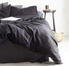 bed with 100% linen duvet cover heavyweight Orkney linen fabric bed comforter black color