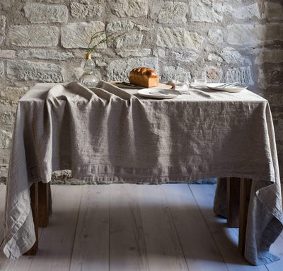 natural linen tablecloth un-dyed raw flax heavyweight linen long tablecloth with wide hems