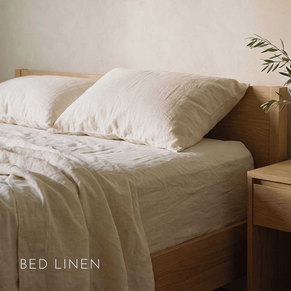 Off-white linen bedding on an oak bed — Bed Linen