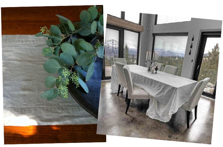 A table adorned with a linen tablecloth