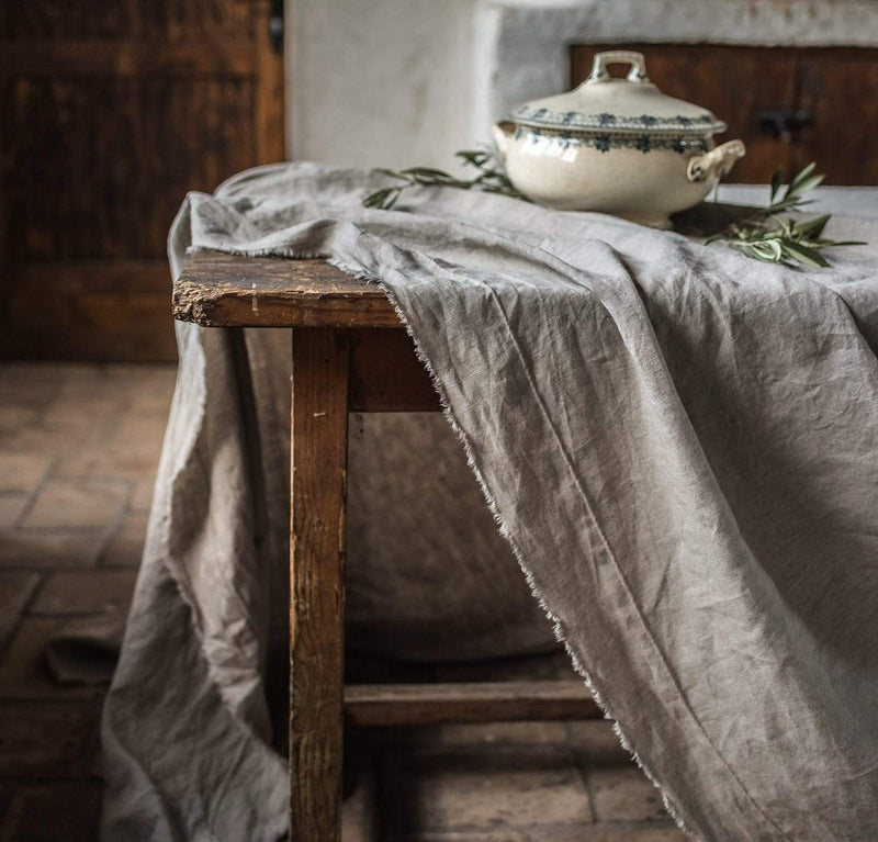 Raw Edge Smooth Linen Tablecloth (Ready to Ship)