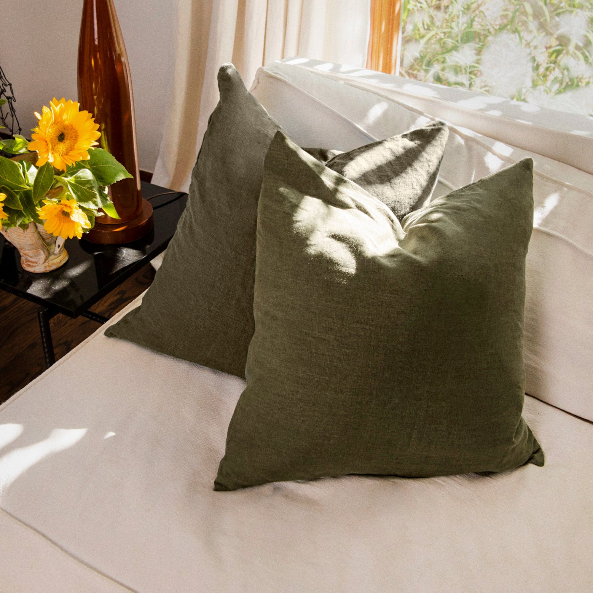 Rough Linen | 24 St. Barts Linen Square Throw Pillow Cover | Moss