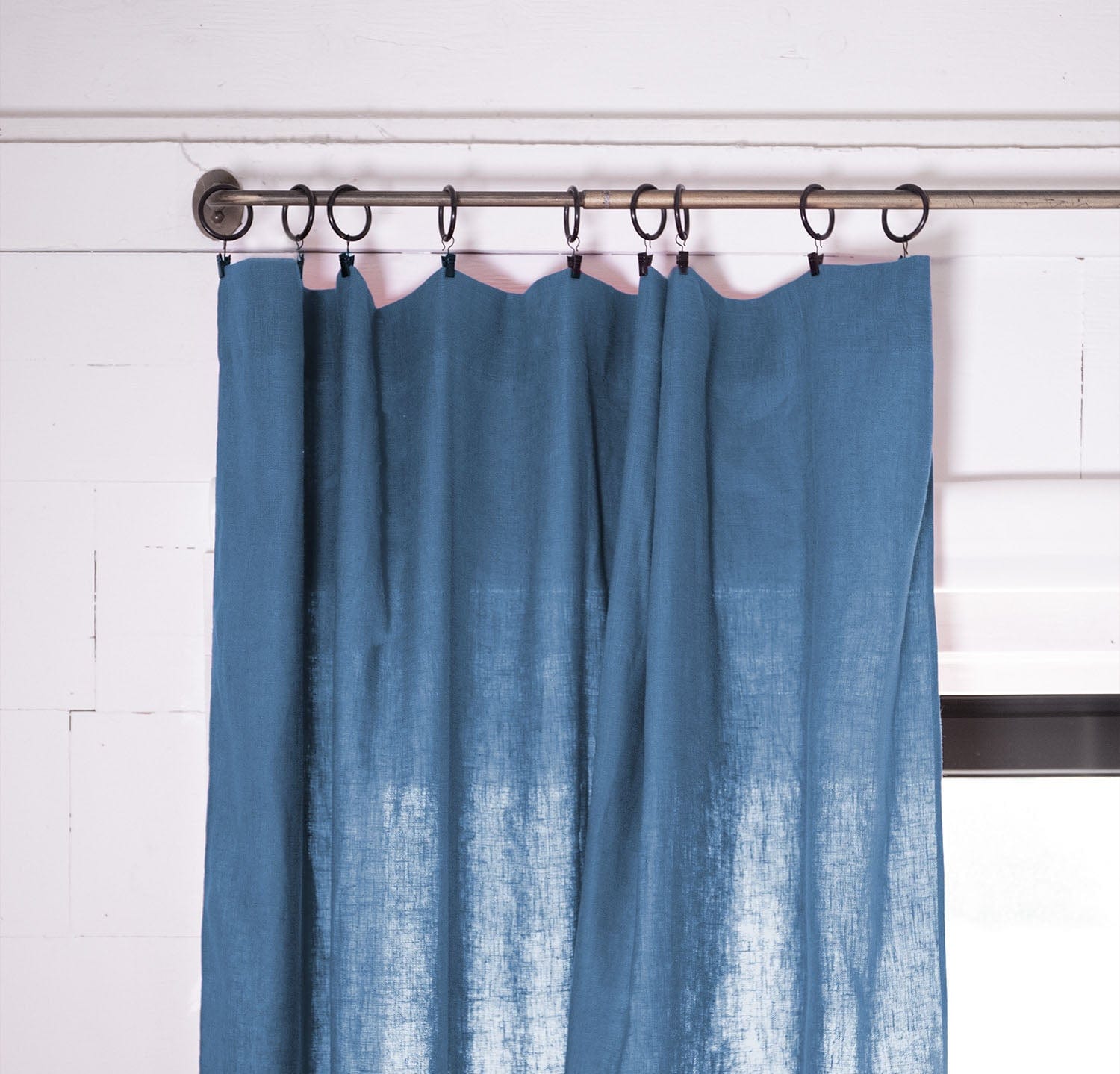 Blue linen curtains hot sale