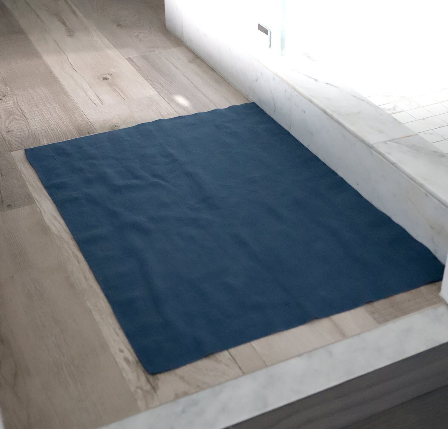Rough Linen | Large Orkney Linen Bath Mat | Vintage Blue