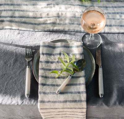 French Stripe Linen Napkin Set (Choose 4 or 6)