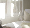 living room scene with 100% linen curtain lightweight sheer airy open-weave pure linen off-white white color