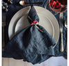 table setting with 100% linen napkin limited edition mid-weight soft linen fabric ink navy color