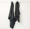 hanging 100% linen bath towel sturdy antimicrobial fast drying heavyweight Orkney linen fabric charcoal dark grey color