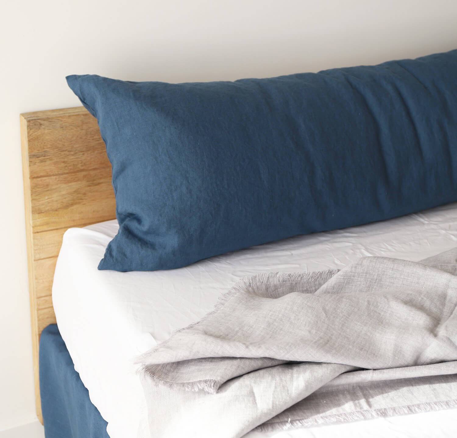 Dusty Blue Pillow Pillow Cover, Natural Linen Pillowcase 