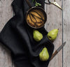 black linen dish towel tea towel poaching green pears with vanilla