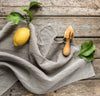 all natural flax linen tea towel with lemon, rustic linen dish towel