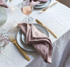 dining table scene with 100% linen napkins heavyweight Orkney linen fabric light pink rose blush color