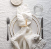 dining table scene with 100% linen napkins heavyweight Orkney linen fabric off-white white color