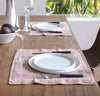 dining table scene with 100% linen placemats heavyweight Orkney linen fabric light pink blush rose color