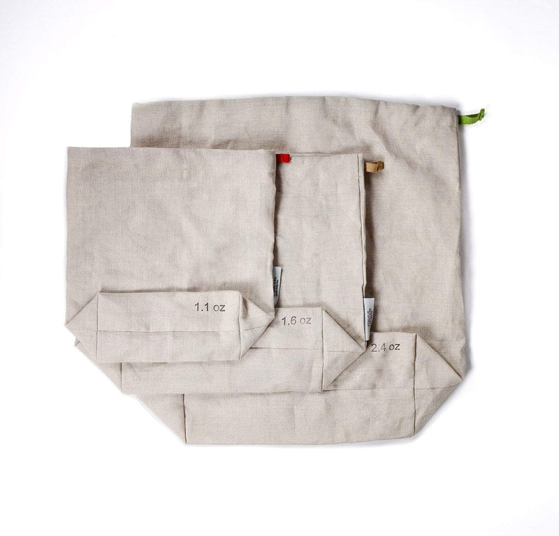 fruits and vegetables inside 100% linen produce bags strong durable linen fabric antimicrobial multi-use shopping bags