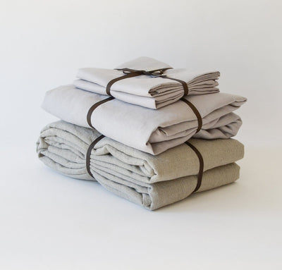 Flax linen summer bed set, 100% linen sheets and summer cover - light linen blanket, natural light grey bedding