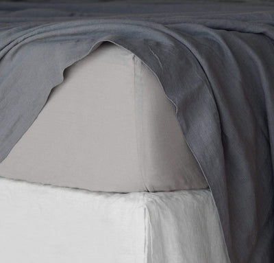 Rough Linen | Cal King Smooth Linen Fitted Sheet | Pure White