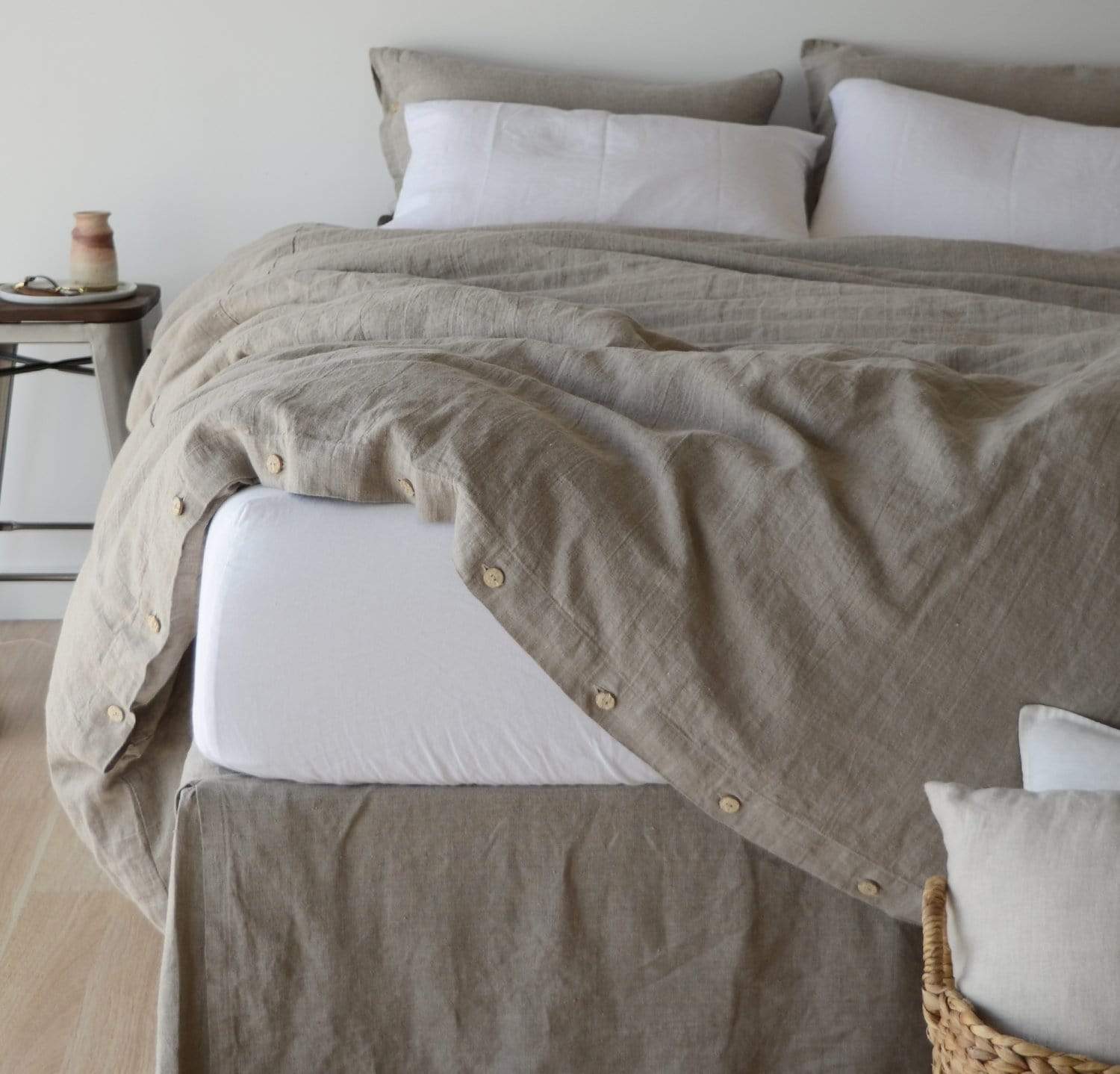 Rough Linen | Cal King Smooth Linen Fitted Sheet | Pure White