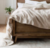 bedroom scene with 100% linen bed duvet comforter cover smooth texture lightweight linen fabric natural taupe un-dyed light brown beige tan color