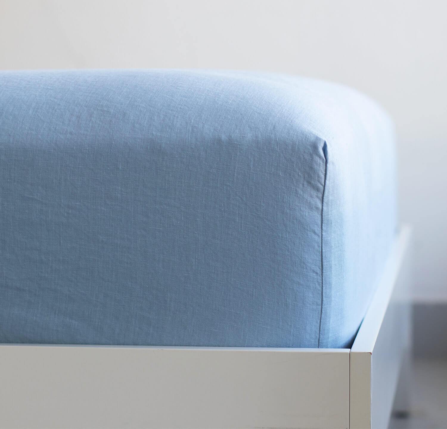 Rough Linen | Twin Smooth Linen Fitted Sheet | Sky