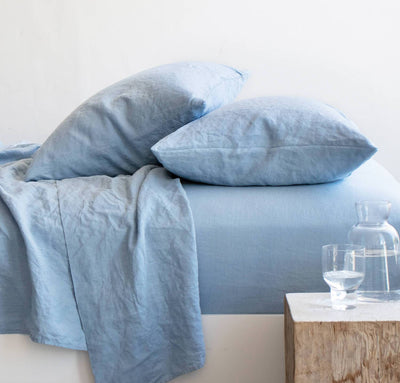 smooth linen sheet set by rough linen