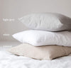 stack of 100% linen pillow slip covers natural beige light brown tan pure white light grey colors
