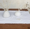 table with 100% linen table runner raw edge detail pure white color