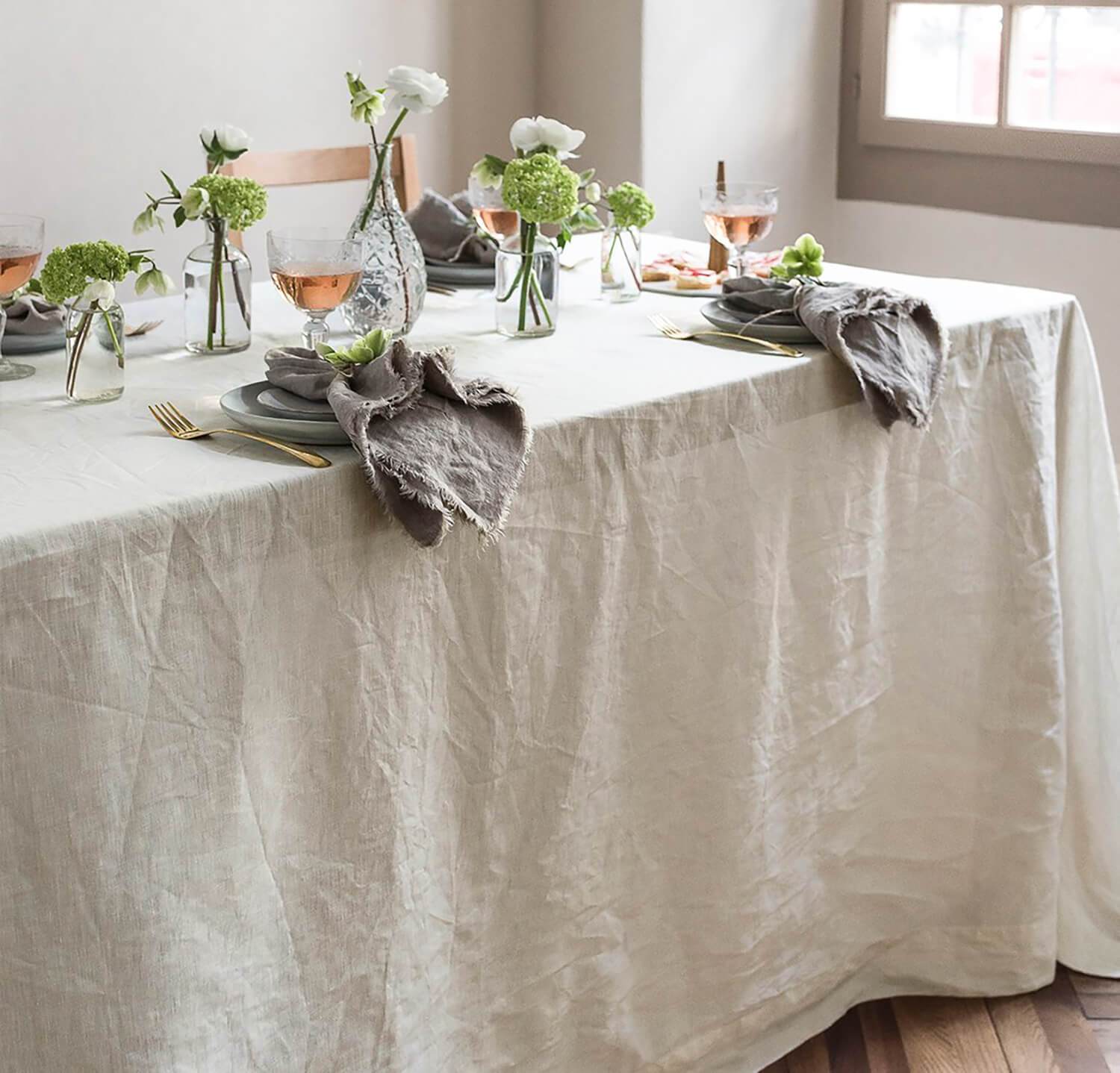 Rough Linen | 90 x 144 Smooth Linen Tablecloth | Ivory